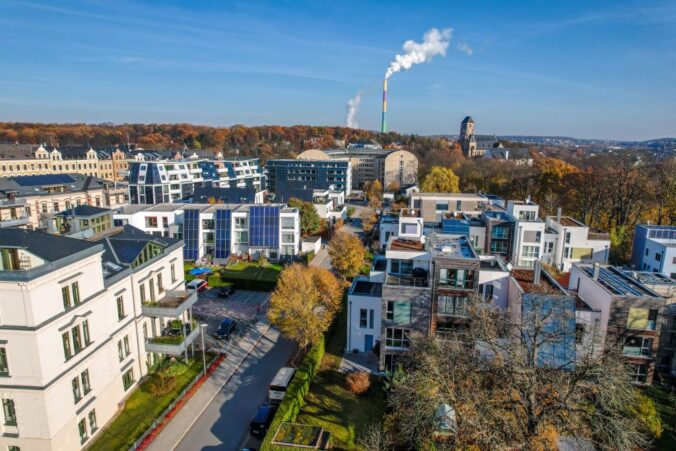 Chemnitzer Schlossareal mit Aktivsonnenhäusern mit viel Solarthermie